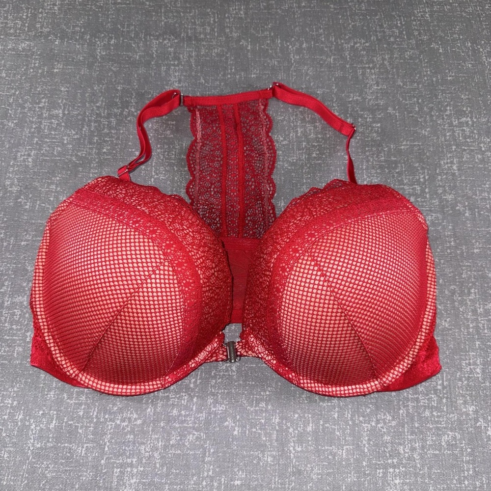 Victorias Secret Very Sexy Bra Womens 38DD Red Lace Push Up Racerback Underwire